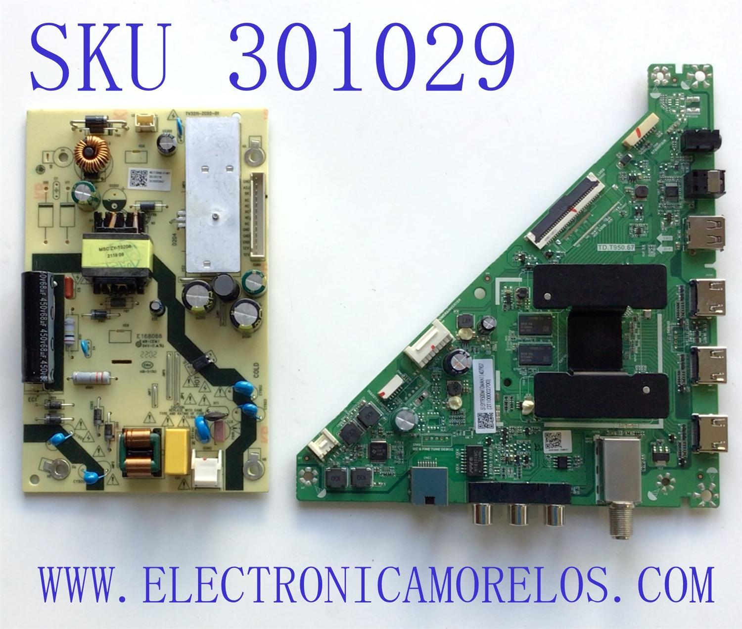 KIT DE TARJETAS PARA TV INSIGNIA / NUMERO DE PARTE MAIN 515YT9500M10 / TD.T950.67 / 2020002649 / NUMERO DE PARTE FUENTE TV3211-ZC02-01 / 20220116 / 2020002647 / DISPLAY PT236AT02-4 VER.1.1 / MODELO NS-24DF310NA21